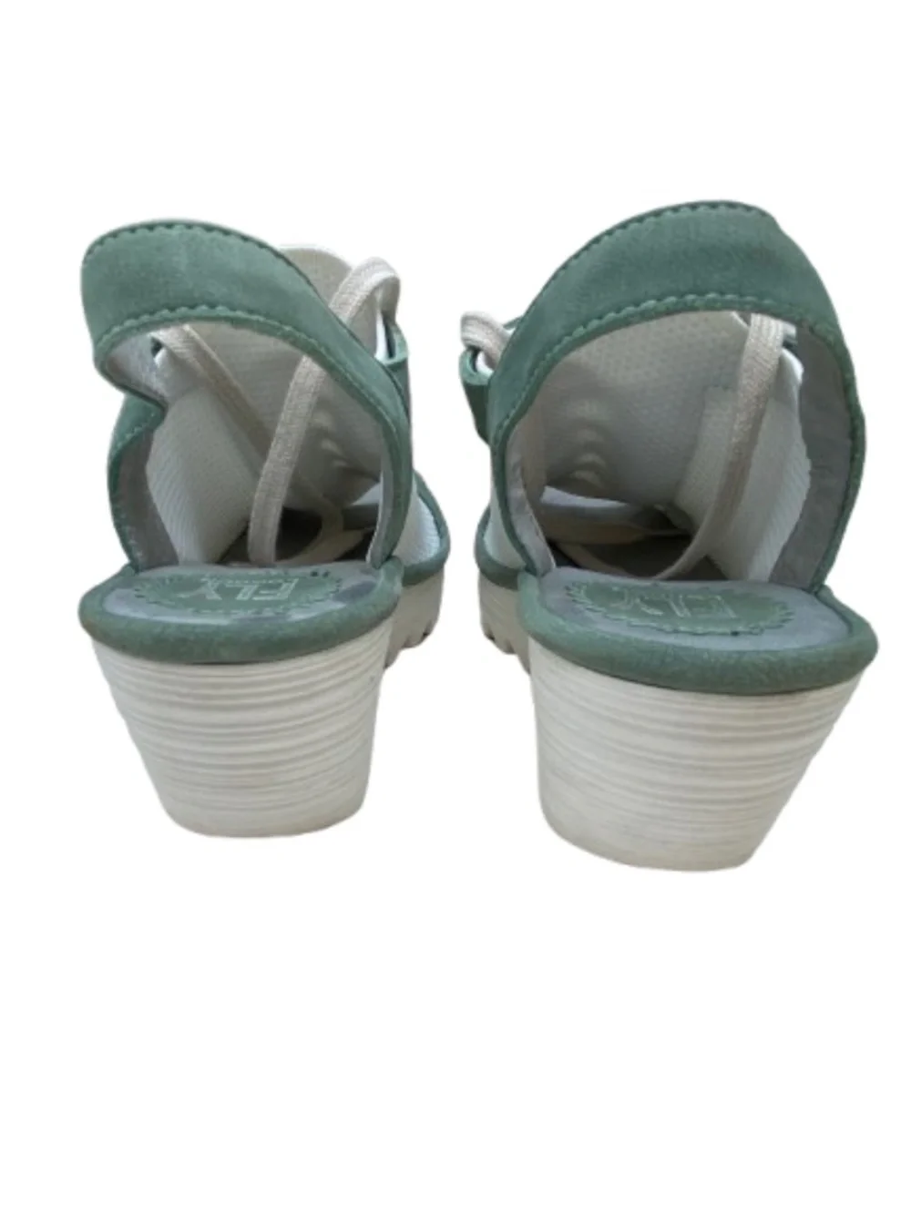 ✨NWOB✨ FLY LONDON Yedu Wedge Sandals White & Green